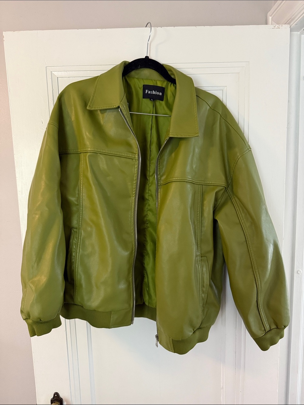 Amazon Green Faux Leather Bomber Jacket